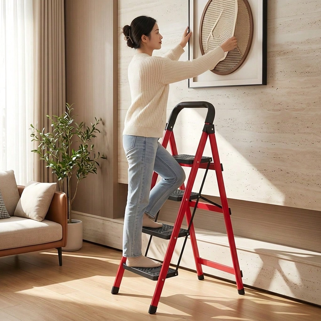 Heavy-Duty Thickened Folding Step Ladder, 3/4/5-Step Options, 500 Lbs Load Capacity, Space-Saving For Narrow Storage, Wide Anti-Slip Steps, Suitable For Household, Garage, Outdoor And Industrial Applications