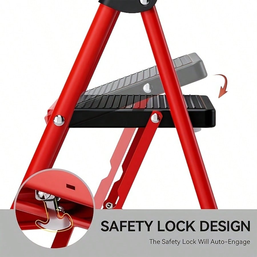 Heavy-Duty Thickened Folding Step Ladder, 3/4/5-Step Options, 500 Lbs Load Capacity, Space-Saving For Narrow Storage, Wide Anti-Slip Steps, Suitable For Household, Garage, Outdoor And Industrial Applications