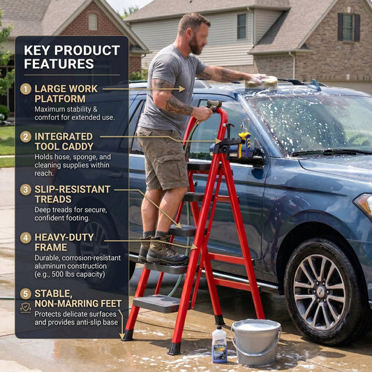 Heavy Duty Portable Folding Ladder 3/4/5/6 Steps 500LBS Capacity, Anti-Slip Wide Pedal, Metal Material, Lightweight And Durable, Multipurpose Ladder For Home And Industrial Use