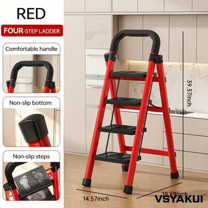 Heavy-Duty Thickened Folding Step Ladder, 3/4/5-Step Options, 500 Lbs Load Capacity, Space-Saving For Narrow Storage, Wide Anti-Slip Steps, Suitable For Household, Garage, Outdoor And Industrial Applications
