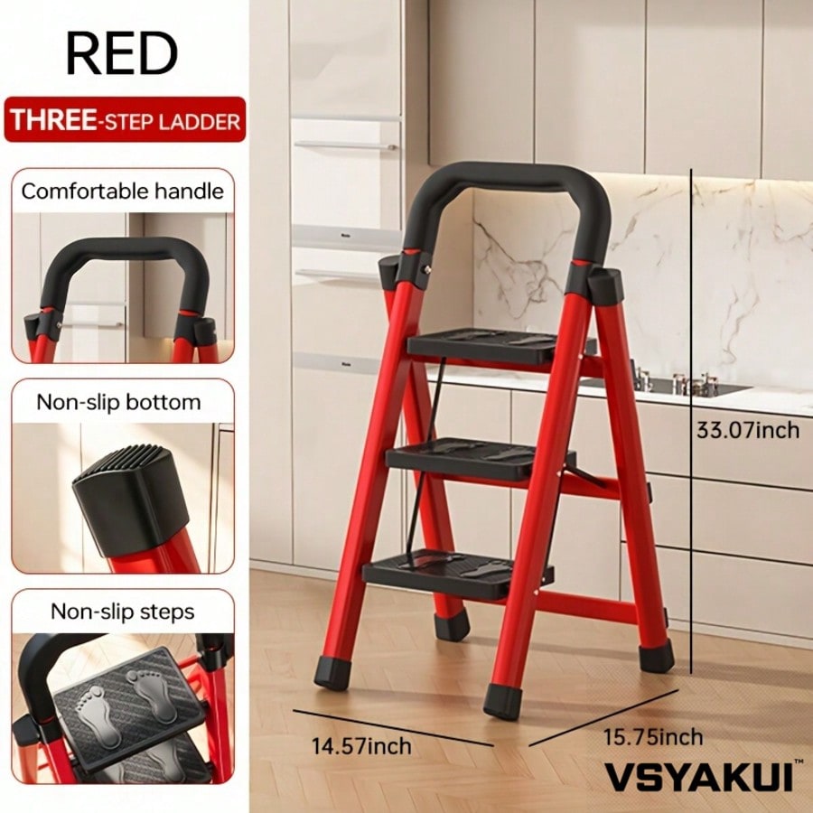 Heavy-Duty Thickened Folding Step Ladder, 3/4/5-Step Options, 500 Lbs Load Capacity, Space-Saving For Narrow Storage, Wide Anti-Slip Steps, Suitable For Household, Garage, Outdoor And Industrial Applications