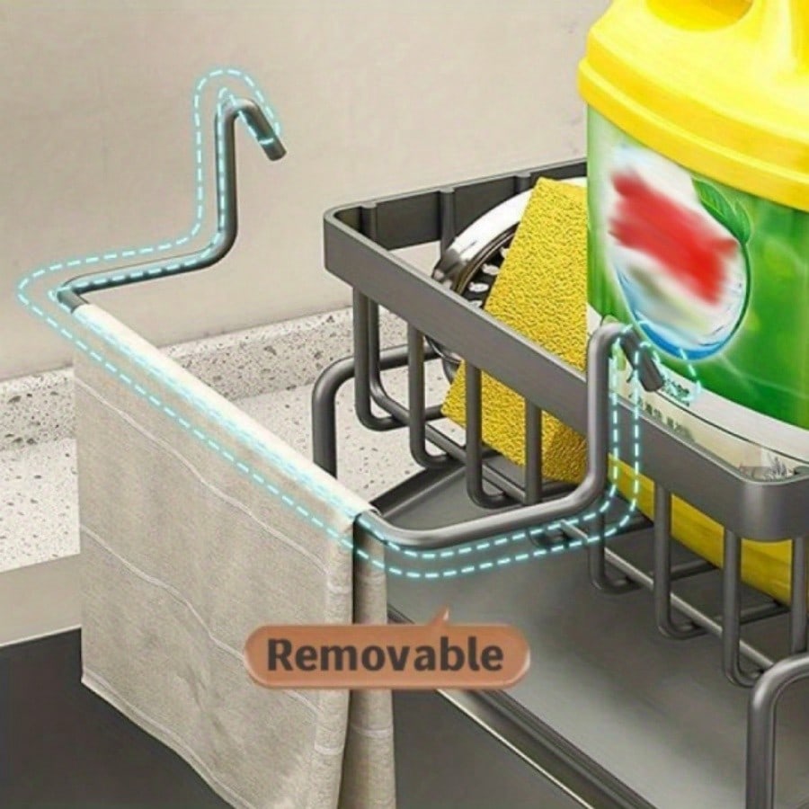 Kitchen Sink Organizer Rack with Towel Bar & Drainage Tray