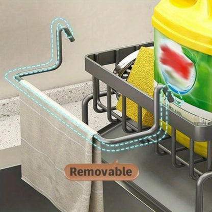Kitchen Sink Organizer Rack with Towel Bar & Drainage Tray