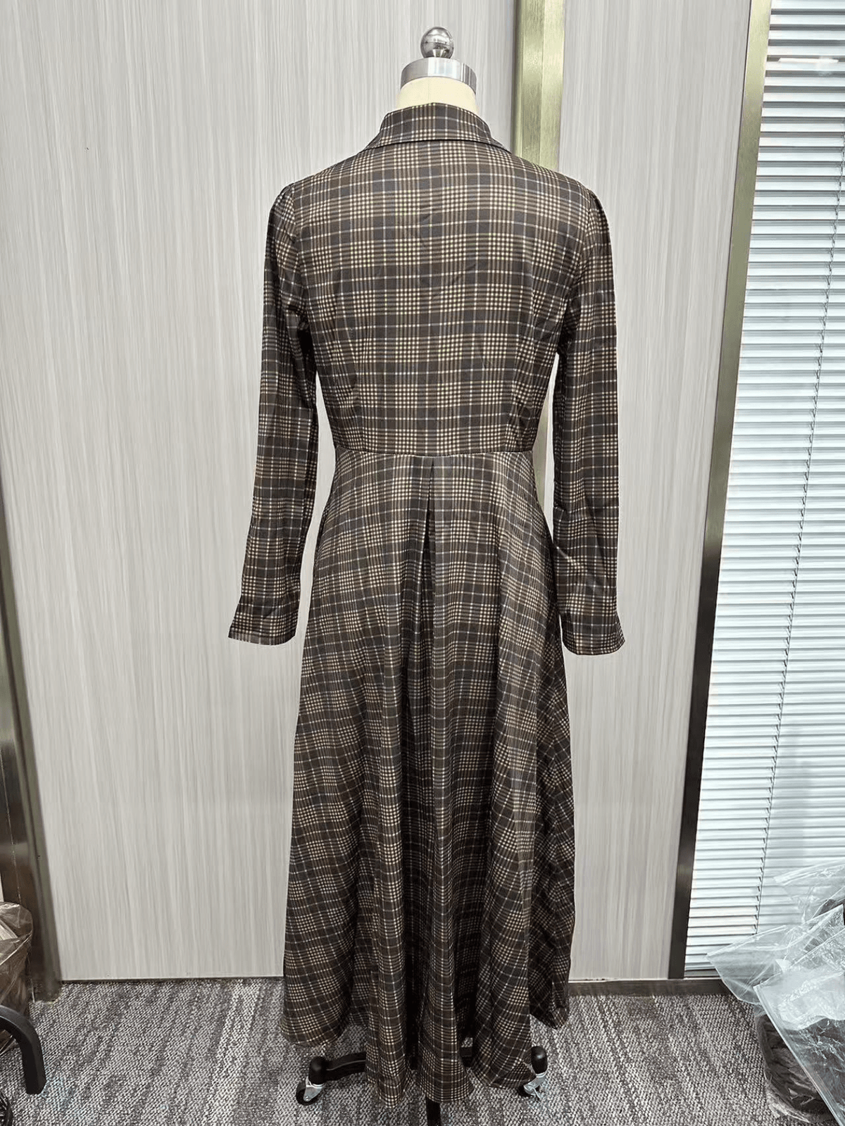 Retro Plaid Printed Lapel Shirt Dress Long Sleeve Belted Waist Side Pockets A Line Maxi Skirt Western Casual Women Outfit For Females