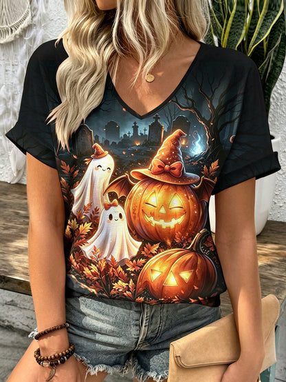 Selamara Bohemian Boho Style Beige Floral Embroidered V-Neck T-Shirt, Summer Vacation Casual Short Sleeve Top Picnic Vacation