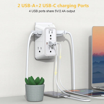 10 In 1 Wall Outlet Extender With Dimmable Night Light, Surge Protector Plug Expander 6 AC Outlets 2 USB-C 2 USB-A, Dusk To Dawn Sensor Outlet Adapter For Bedroom Hallway Bathroom
