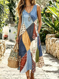 Selamara Vintage Patchwork Sleeveless Midi Dress