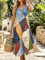 Selamara Vintage Patchwork Sleeveless Midi Dress