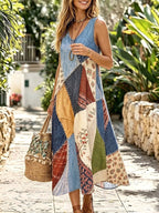 Selamara Vintage Patchwork Sleeveless Midi Dress