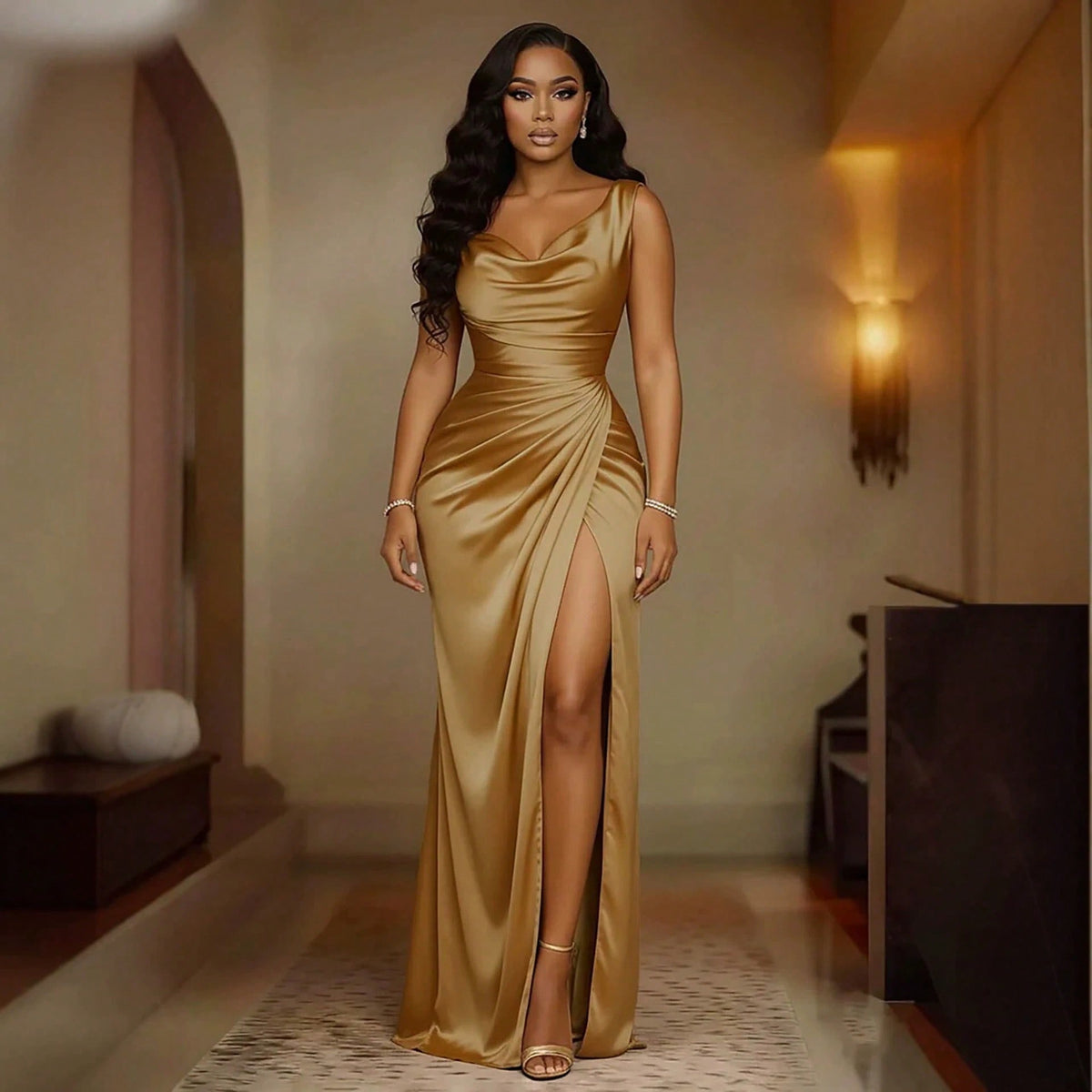 Sleeveless High-Waist Slit Evening Dress