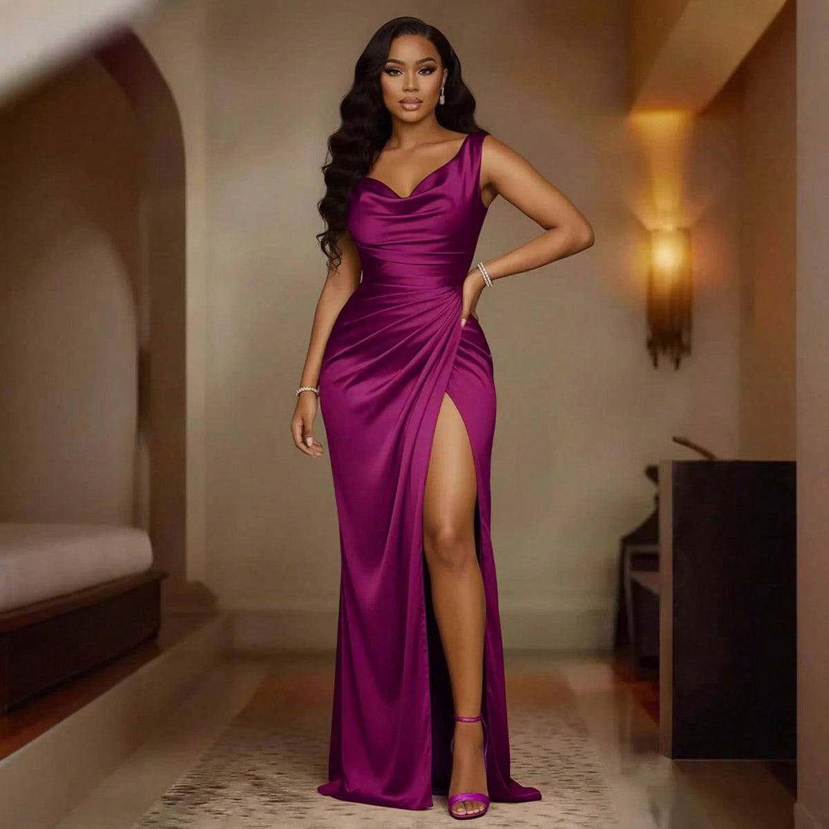 Sleeveless High-Waist Slit Evening Dress