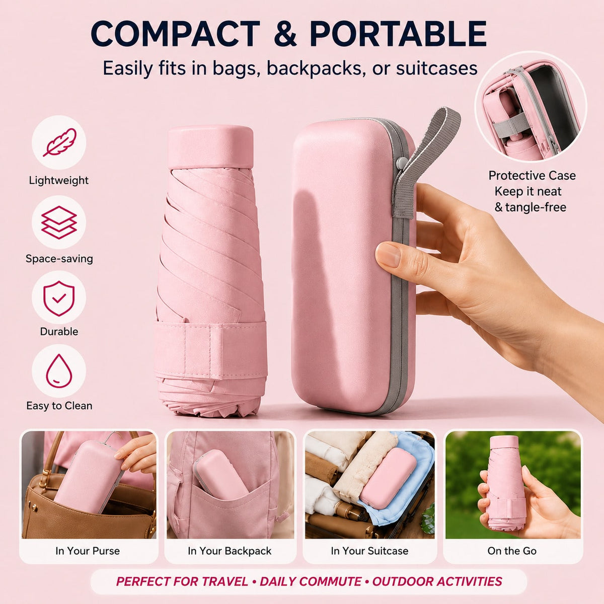1pc Foldable Portable Umbrella, 6-Fold Design, Dual Rain And Sun Protection, Ultra-Lightweight Compact Women's Parasol, Suitable For Spring And Summer, Bridesmaid Gift, Home Bedroom Decor, Beach Travel, Unisex