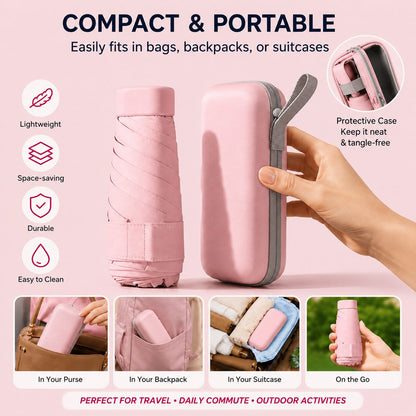 1pc Foldable Portable Umbrella, 6-Fold Design, Dual Rain And Sun Protection, Ultra-Lightweight Compact Women's Parasol, Suitable For Spring And Summer, Bridesmaid Gift, Home Bedroom Decor, Beach Travel, Unisex