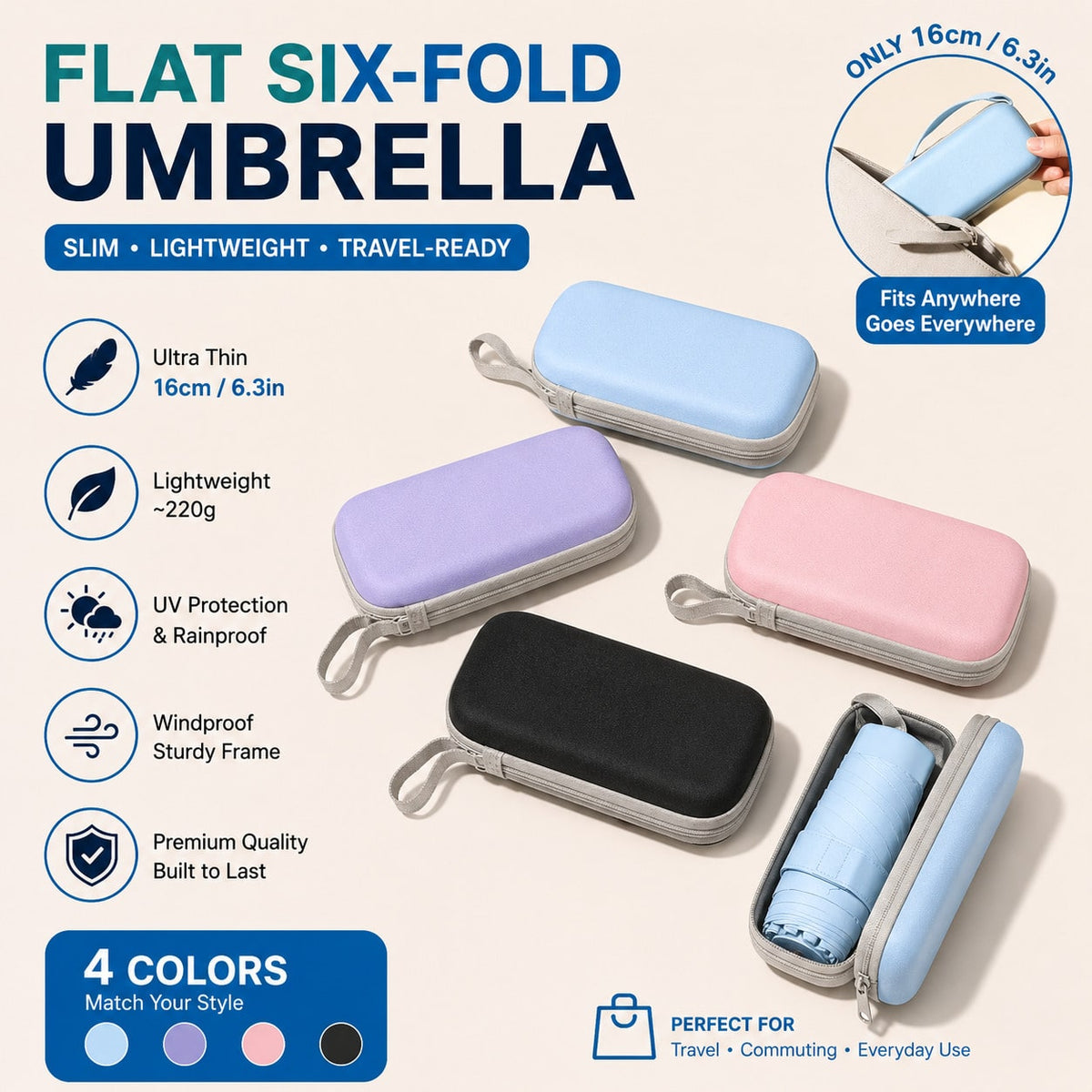 1pc Foldable Portable Umbrella, 6-Fold Design, Dual Rain And Sun Protection, Ultra-Lightweight Compact Women's Parasol, Suitable For Spring And Summer, Bridesmaid Gift, Home Bedroom Decor, Beach Travel, Unisex