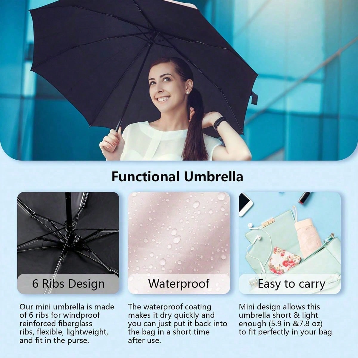 1pc Foldable Portable Umbrella, 6-Fold Design, Dual Rain And Sun Protection, Ultra-Lightweight Compact Women's Parasol, Suitable For Spring And Summer, Bridesmaid Gift, Home Bedroom Decor, Beach Travel, Unisex