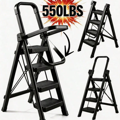 Heavy Duty 550 LBS Load Capacity Folding Step Ladder, 180° Foldable Handrail, Widened Thick Anti-Slip Pedal, Upgraded Stable Safety Lock, Multi-Purpose Household Ladder For Kitchen, Garage, Cleaning, Painting, Available In 5 Step
