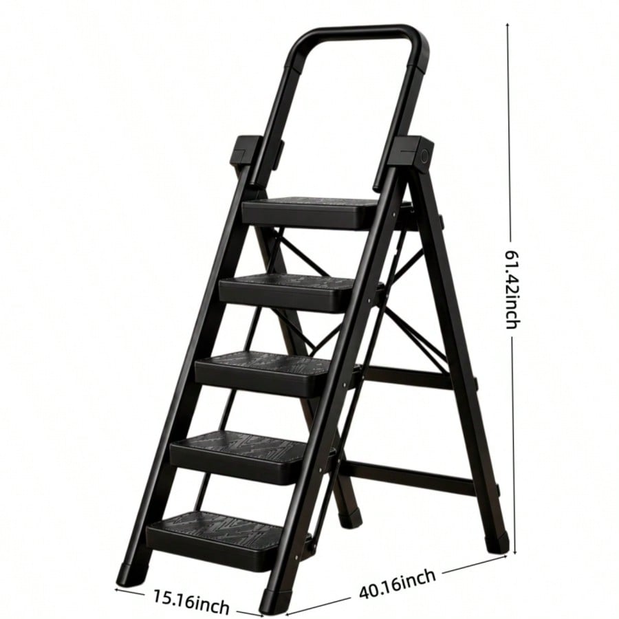 Heavy Duty 550 LBS Load Capacity Folding Step Ladder, 180° Foldable Handrail, Widened Thick Anti-Slip Pedal, Upgraded Stable Safety Lock, Multi-Purpose Household Ladder For Kitchen, Garage, Cleaning, Painting, Available In 5 Step