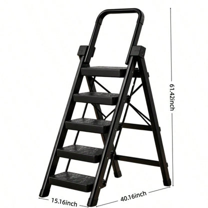 Heavy Duty 550 LBS Load Capacity Folding Step Ladder, 180° Foldable Handrail, Widened Thick Anti-Slip Pedal, Upgraded Stable Safety Lock, Multi-Purpose Household Ladder For Kitchen, Garage, Cleaning, Painting, Available In 5 Step