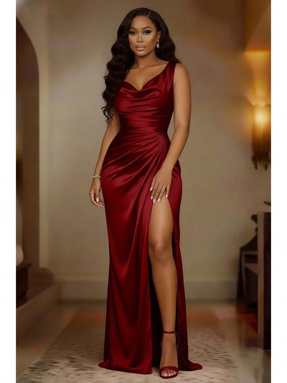 Sleeveless High-Waist Slit Evening Dress