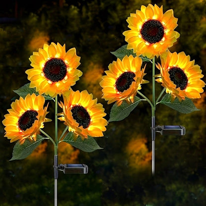 6‑Pcs Solar Sunflower Outdoor Lights, Realistic‑Looking Artificial Sunflower LED Path Lights, Warm White, Auto On/Off, No Plug Required, IP65 Waterproof, Durable ABS Solar‑Powered Garden Decor For Yard, Lawn, Patio, Pathway, Holiday Decorations