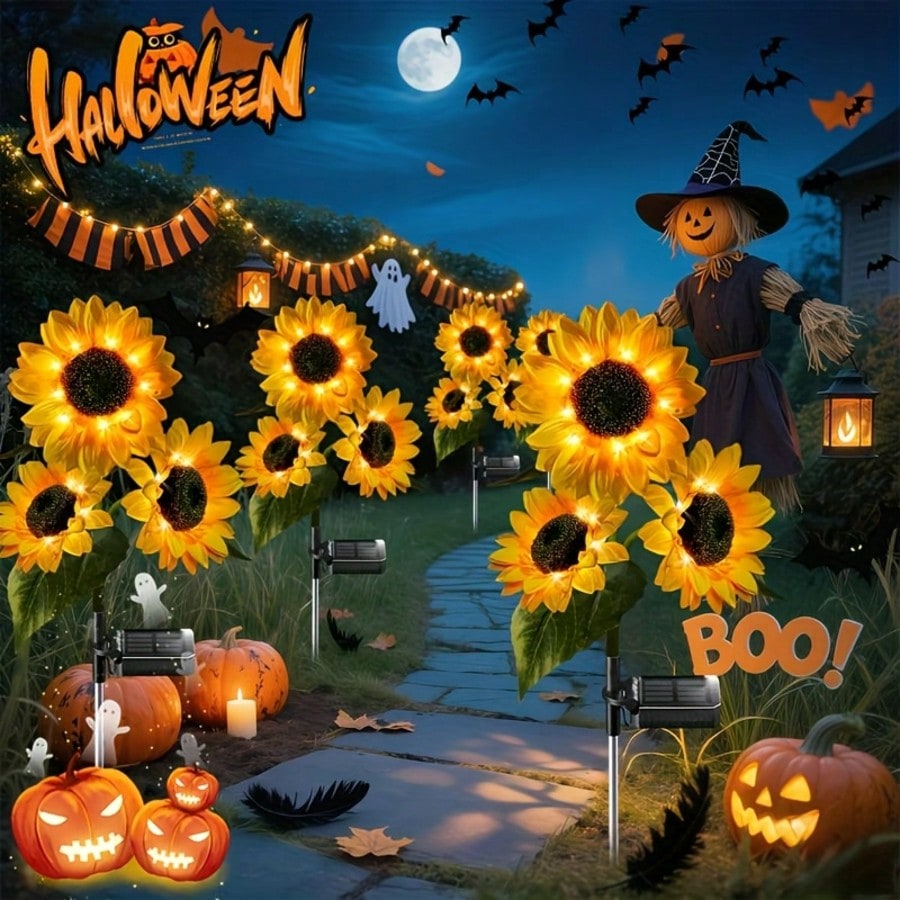 6‑Pcs Solar Sunflower Outdoor Lights, Realistic‑Looking Artificial Sunflower LED Path Lights, Warm White, Auto On/Off, No Plug Required, IP65 Waterproof, Durable ABS Solar‑Powered Garden Decor For Yard, Lawn, Patio, Pathway, Holiday Decorations