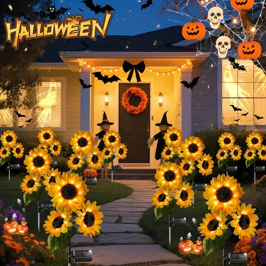6‑Pcs Solar Sunflower Outdoor Lights, Realistic‑Looking Artificial Sunflower LED Path Lights, Warm White, Auto On/Off, No Plug Required, IP65 Waterproof, Durable ABS Solar‑Powered Garden Decor For Yard, Lawn, Patio, Pathway, Holiday Decorations