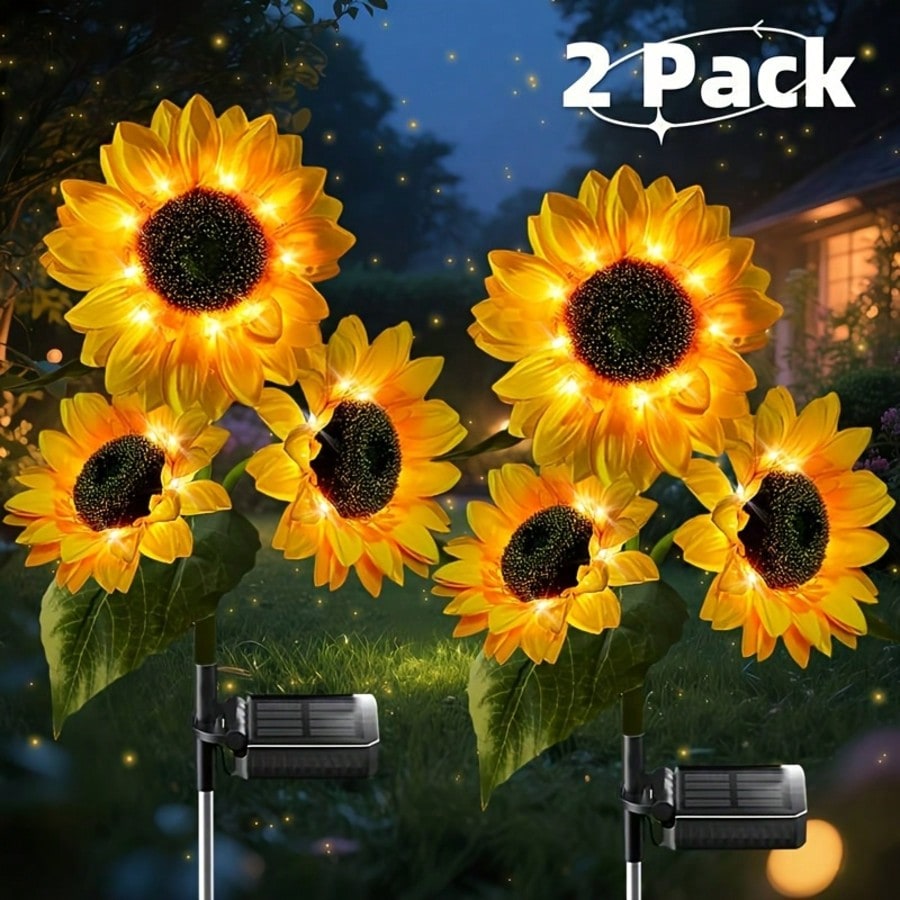 6‑Pcs Solar Sunflower Outdoor Lights, Realistic‑Looking Artificial Sunflower LED Path Lights, Warm White, Auto On/Off, No Plug Required, IP65 Waterproof, Durable ABS Solar‑Powered Garden Decor For Yard, Lawn, Patio, Pathway, Holiday Decorations