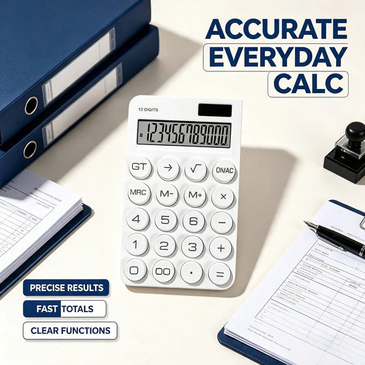 12-Digit Large Screen Desktop Electronic Calculator, Black And White Dual Color Options, Large Buttons For Comfortable Pressing, Clear And Intuitive Digital Display, Stable And Accurate Calculations, Suitable For Students Solving Problems, Office Financia