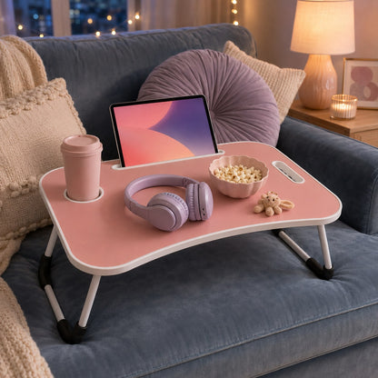 Laptop Bed Desk, Foldable Lap Desk Tray For Bed Sofa & Floor, Portable Folding Table With Tablet Holder & Cup Holder For Writing, Reading, Eating