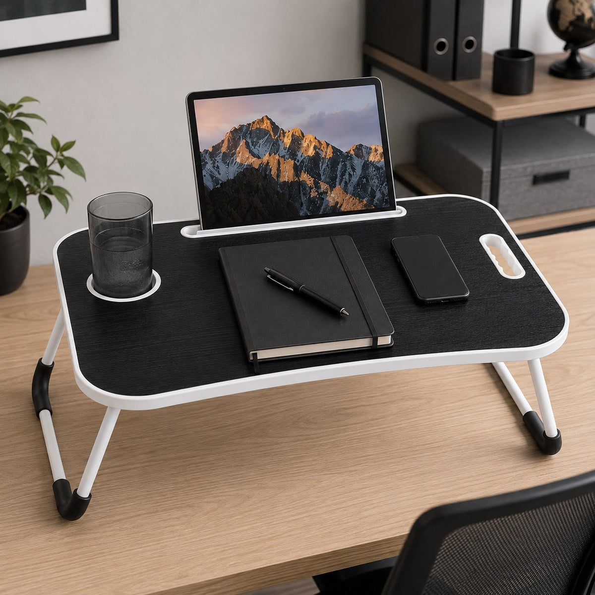 Laptop Bed Desk, Foldable Lap Desk Tray For Bed Sofa & Floor, Portable Folding Table With Tablet Holder & Cup Holder For Writing, Reading, Eating