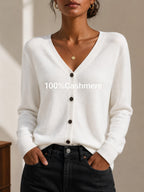Women's Casual Cashmere Long Sleeve V-Neck Pullover Sweater, Soft And Slight Stretch Knit Top For Fall And Winter,