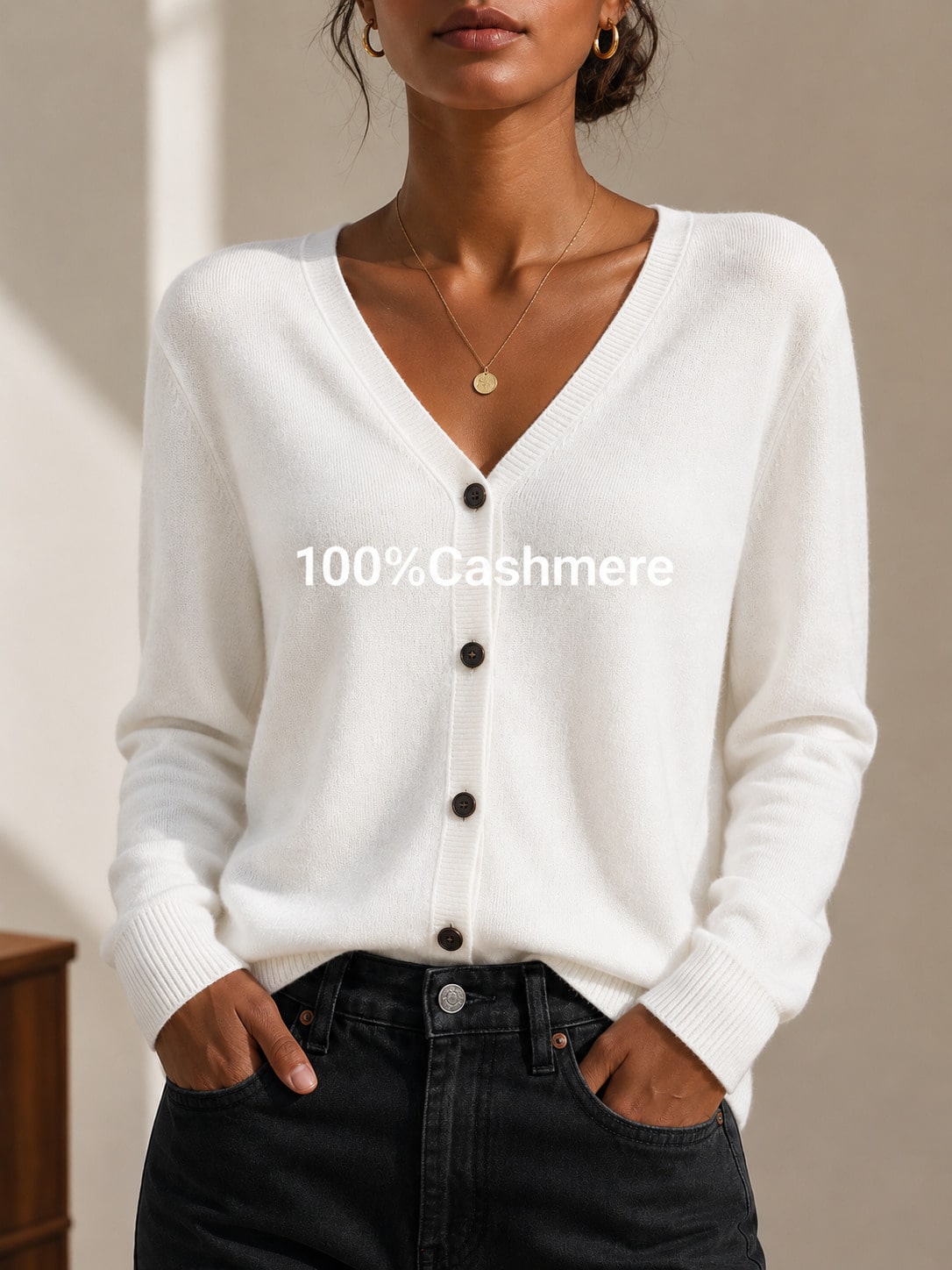 Women's Casual Cashmere Long Sleeve V-Neck Pullover Sweater, Soft And Slight Stretch Knit Top For Fall And Winter,