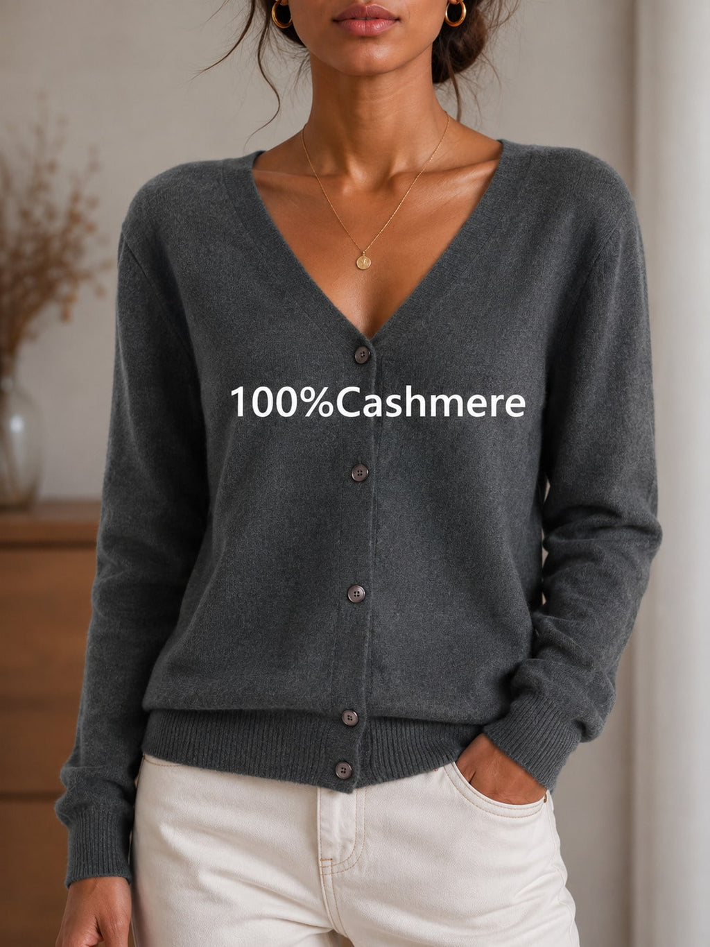 Women's Casual Cashmere Long Sleeve V-Neck Pullover Sweater, Soft And Slight Stretch Knit Top For Fall And Winter,