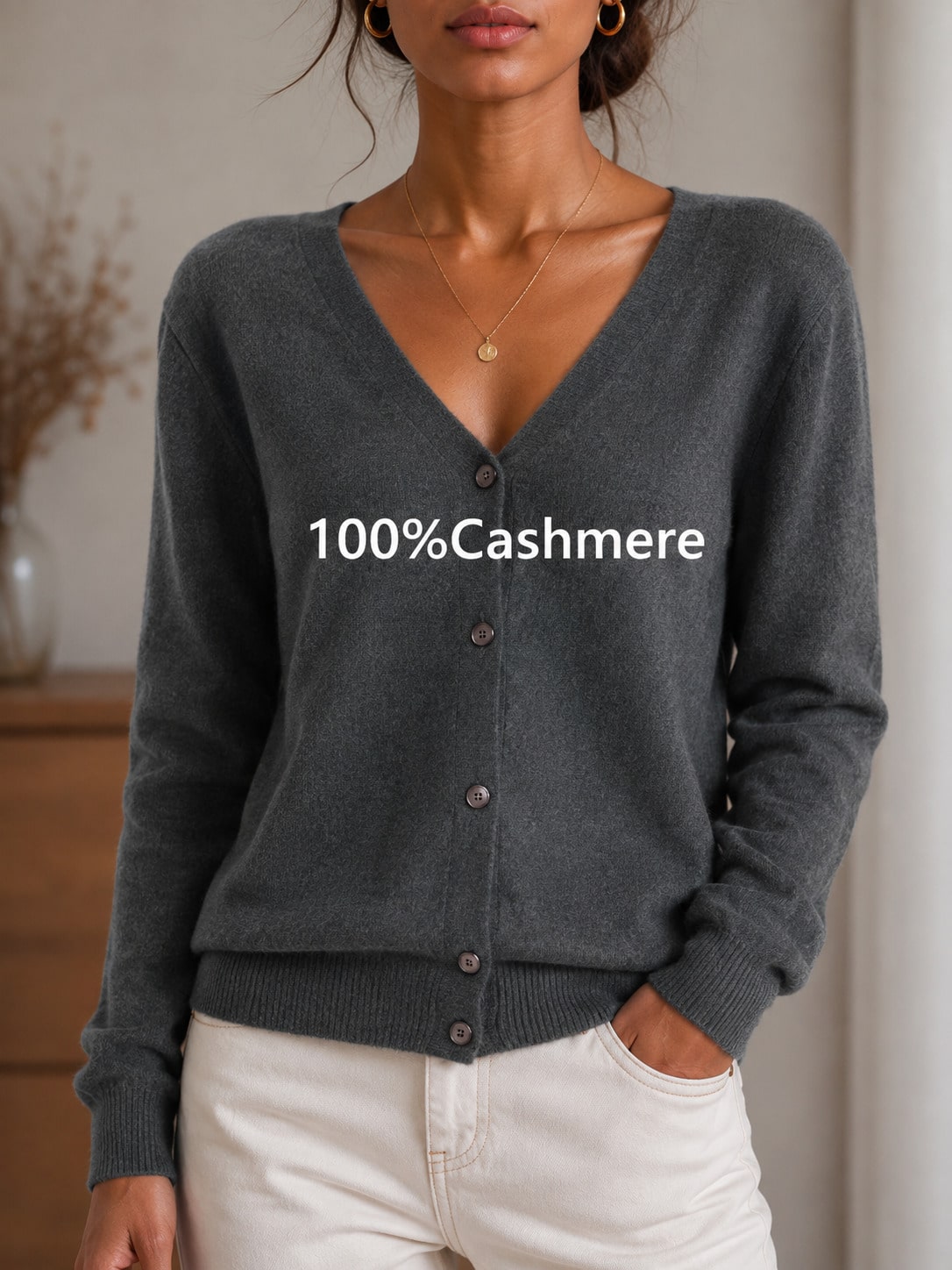 Women's Casual Cashmere Long Sleeve V-Neck Pullover Sweater, Soft And Slight Stretch Knit Top For Fall And Winter,