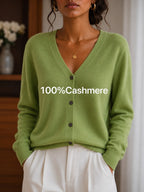 Women's Casual Cashmere Long Sleeve V-Neck Pullover Sweater, Soft And Slight Stretch Knit Top For Fall And Winter,