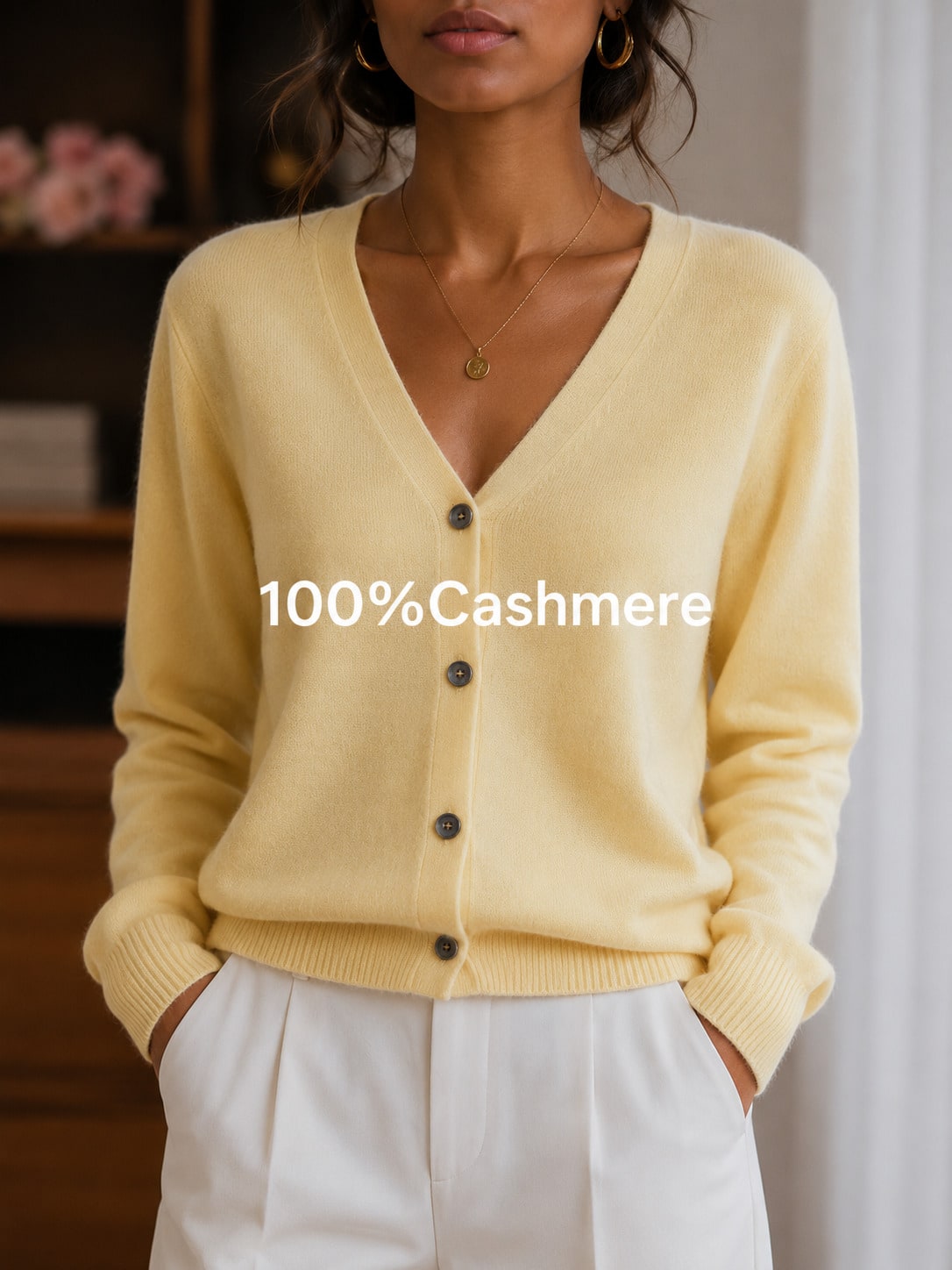 Women's Casual Cashmere Long Sleeve V-Neck Pullover Sweater, Soft And Slight Stretch Knit Top For Fall And Winter,
