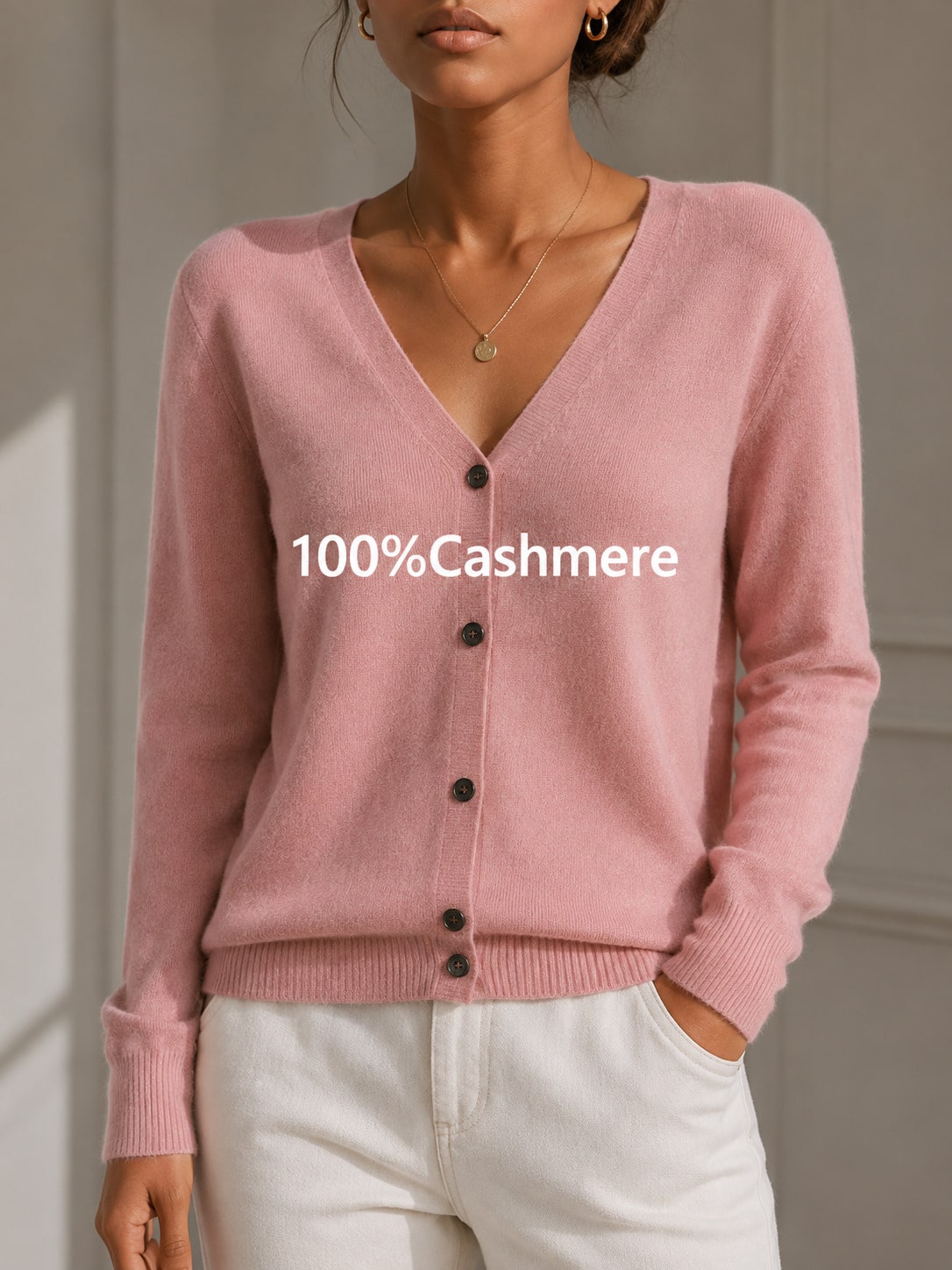 Women's Casual Cashmere Long Sleeve V-Neck Pullover Sweater, Soft And Slight Stretch Knit Top For Fall And Winter,