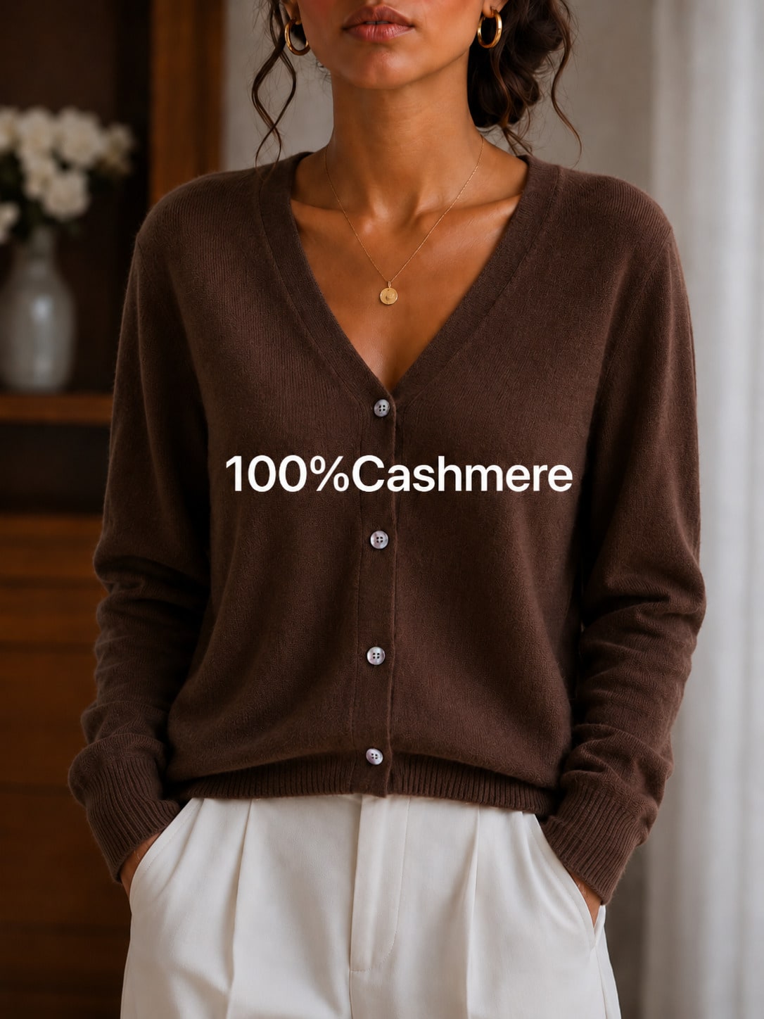 Women's Casual Cashmere Long Sleeve V-Neck Pullover Sweater, Soft And Slight Stretch Knit Top For Fall And Winter,