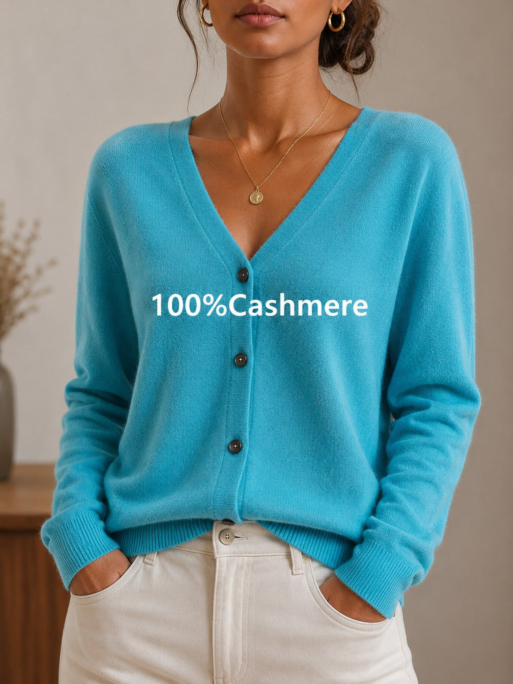 Women's Casual Cashmere Long Sleeve V-Neck Pullover Sweater, Soft And Slight Stretch Knit Top For Fall And Winter,