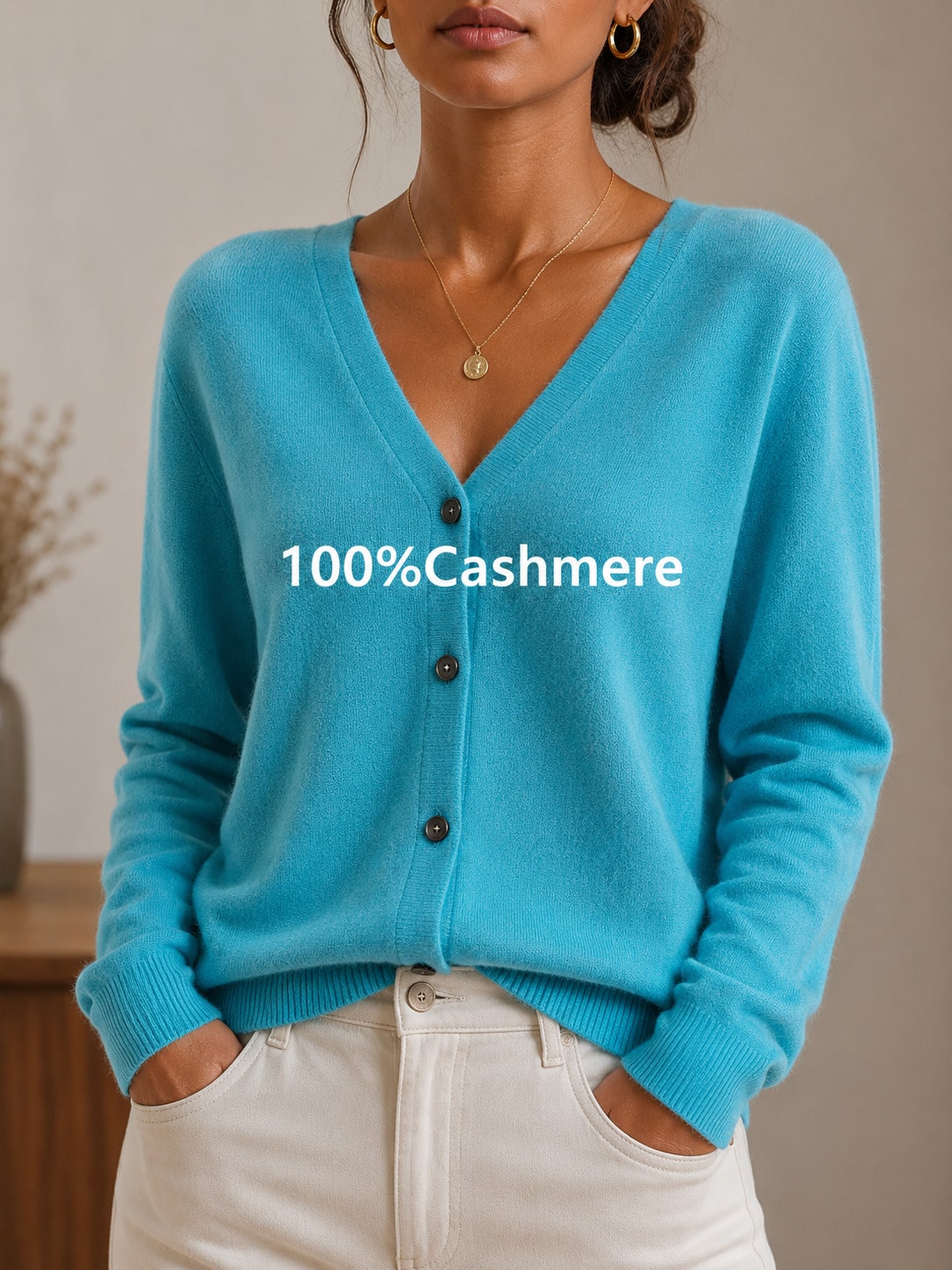 Women's Casual Cashmere Long Sleeve V-Neck Pullover Sweater, Soft And Slight Stretch Knit Top For Fall And Winter,