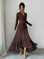 Elenzga Women's Long Dress, Women's Autumn Wedding Guest Dress