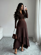 Elenzga Women's Long Dress, Women's Autumn Wedding Guest Dress