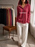 Women's 100% Cashmere Hooded Cardigan Sweater, Long Sleeve Button Front Drop Shoulder Basic Top, Casual Fall Winter Fashion