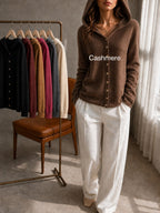 Women's 100% Cashmere Hooded Cardigan Sweater, Long Sleeve Button Front Drop Shoulder Basic Top, Casual Fall Winter Fashion
