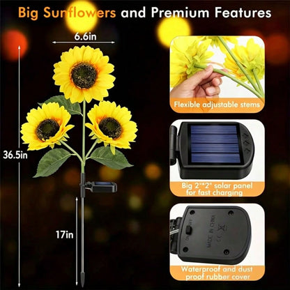 6‑Pcs Solar Sunflower Outdoor Lights, Realistic‑Looking Artificial Sunflower LED Path Lights, Warm White, Auto On/Off, No Plug Required, IP65 Waterproof, Durable ABS Solar‑Powered Garden Decor For Yard, Lawn, Patio, Pathway, Holiday Decorations