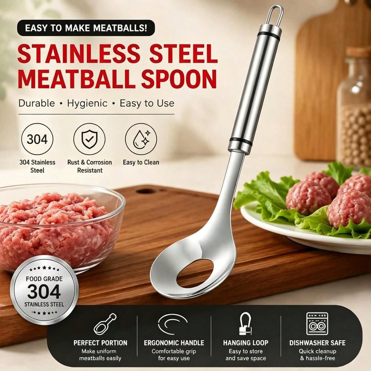 2026 Upgrade Stainless Steel Meatball Maker, Meatball Maker Spoon – Make Perfect Meatballs Without Messy Hands,1 Pcs