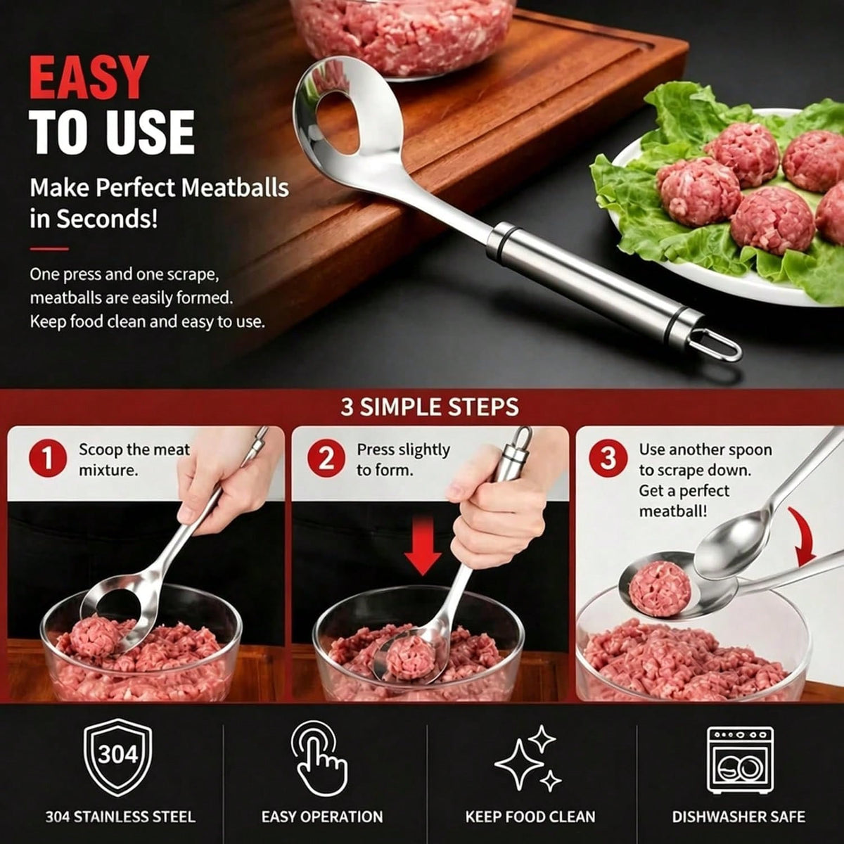 2026 Upgrade Stainless Steel Meatball Maker, Meatball Maker Spoon – Make Perfect Meatballs Without Messy Hands,1 Pcs
