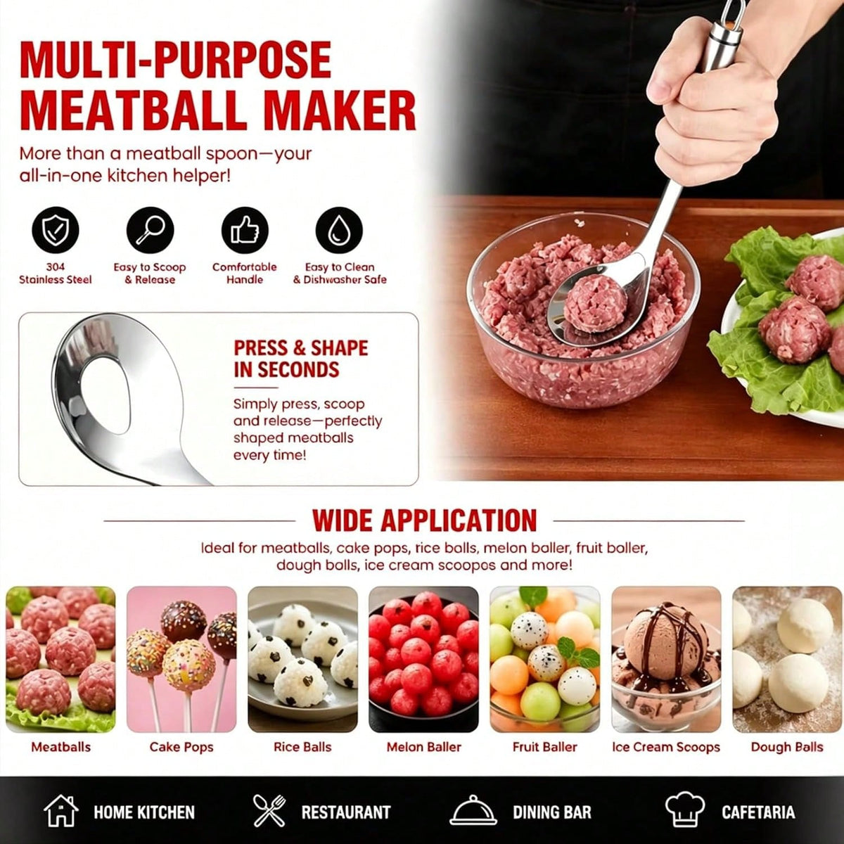 2026 Upgrade Stainless Steel Meatball Maker, Meatball Maker Spoon – Make Perfect Meatballs Without Messy Hands,1 Pcs