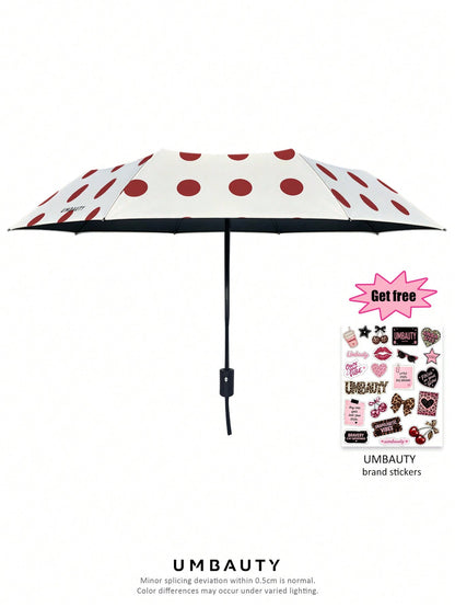 UMBAUTY Umbrella, Red Polka Dot Pattern, Portable Travel, Sun Protection And Rain Umbrella, 8-Rib Reinforced Frame, One-Click Open/Close, Black Coating SPF 30+ Sun Protection, Heat Reduction And Waterproof Fabric, Dual-Use Automatic Umbrella For Sunny And