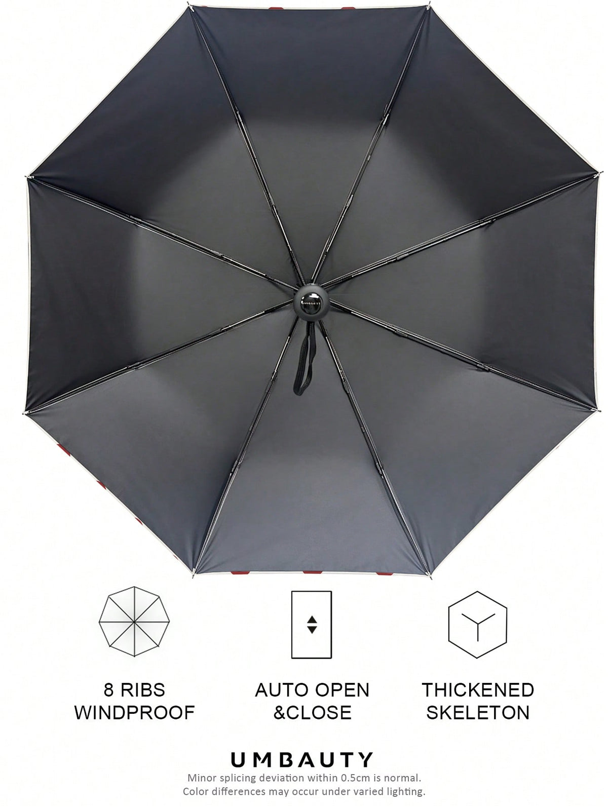 UMBAUTY Umbrella, Red Polka Dot Pattern, Portable Travel, Sun Protection And Rain Umbrella, 8-Rib Reinforced Frame, One-Click Open/Close, Black Coating SPF 30+ Sun Protection, Heat Reduction And Waterproof Fabric, Dual-Use Automatic Umbrella For Sunny And